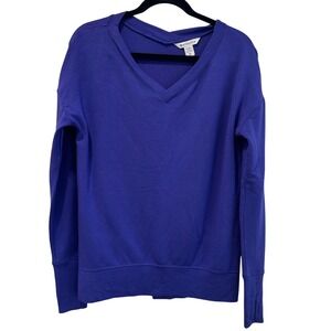 Athleta Purple V-Neck Sweatshirt XS Tencel Modal Thumbhole Pullover Relaxed Fit